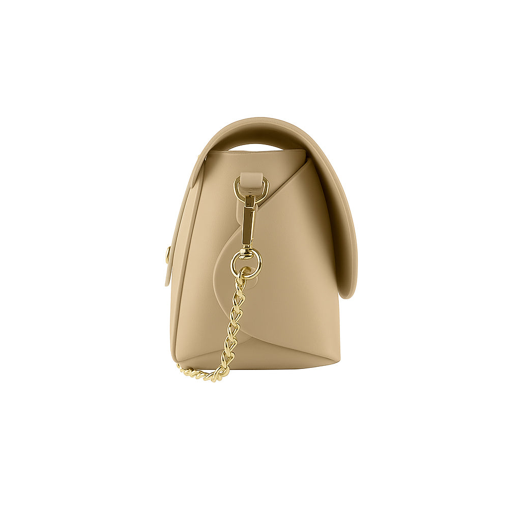 RB1001AL | Borsa Piccola in Vera Pelle Made in Italy con Tracollina removibile e passante di chiusura in metallo Oro Lucido - Colore Beige - Dimensioni: cm 16,5 x 11 x 8-2